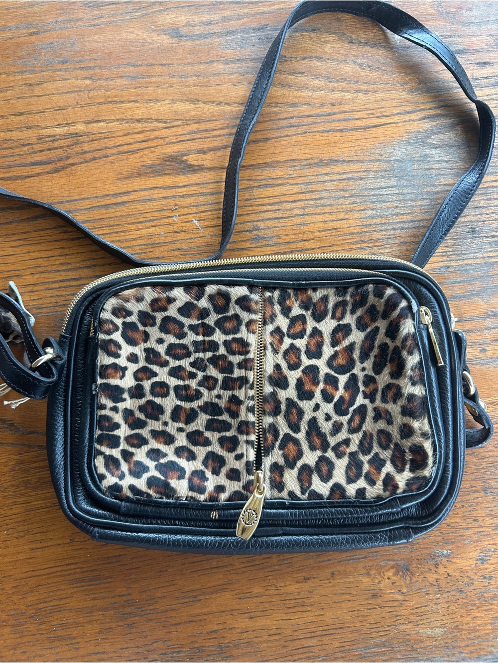 Valentina Leopard Print Front Crossbody Bag in Black and Brown